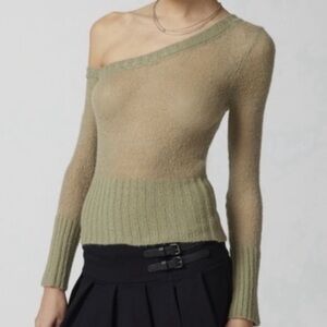 🟠NWT URBAN OUTFITTERS Danielle Asymmetric Off-The-Shoulder Sweater in Olive LG